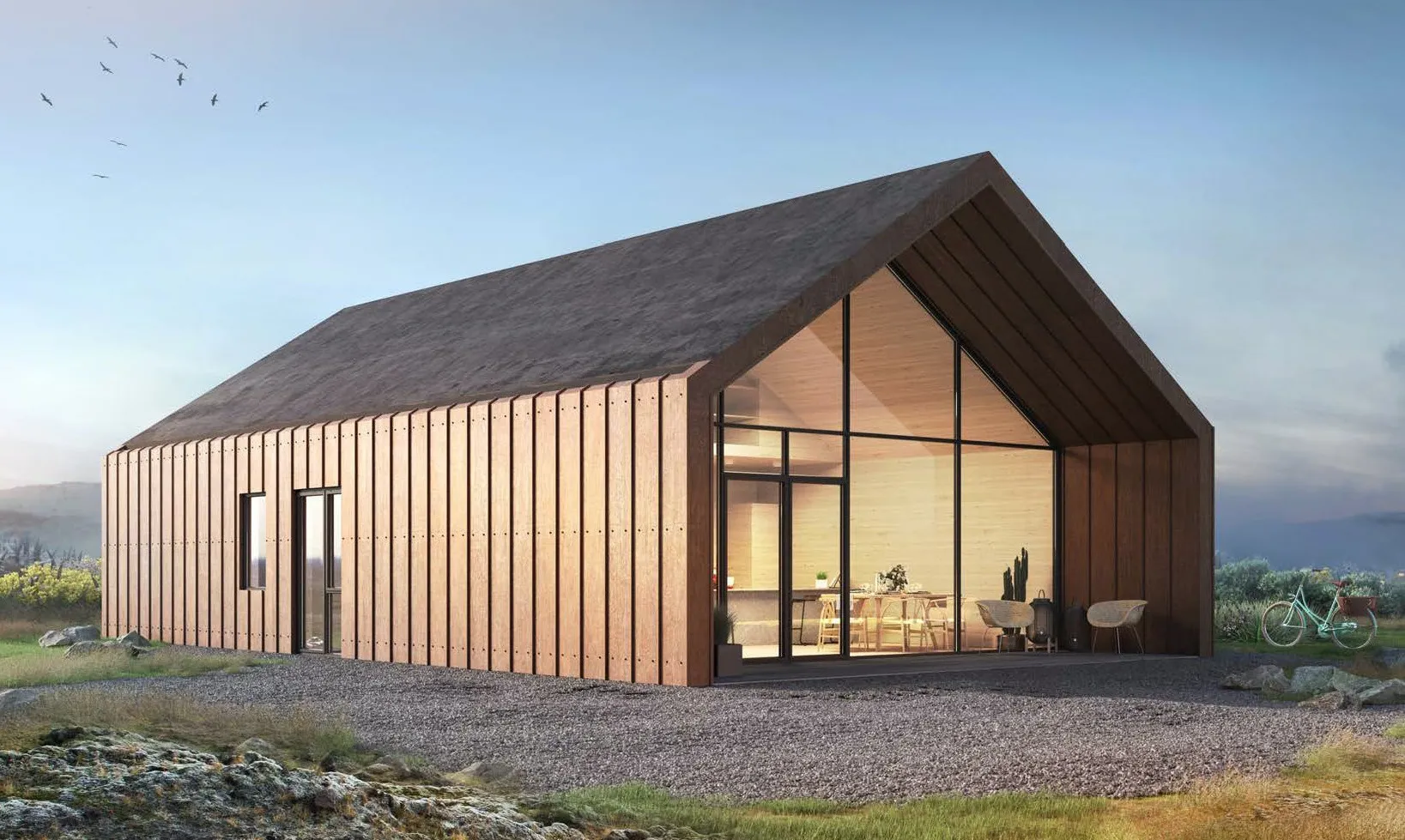 Tölvuteikning af CLT M1 húsunum